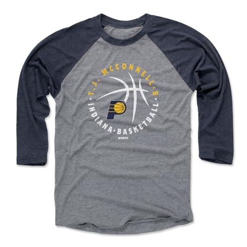500 LEVEL T.J. McConnell Indiana Pacers 3/4 Sleeve T-Shirt - T.J. McConnell Indiana Pacers Player Ball WHT (Navy/Heather Gray, X-Large)