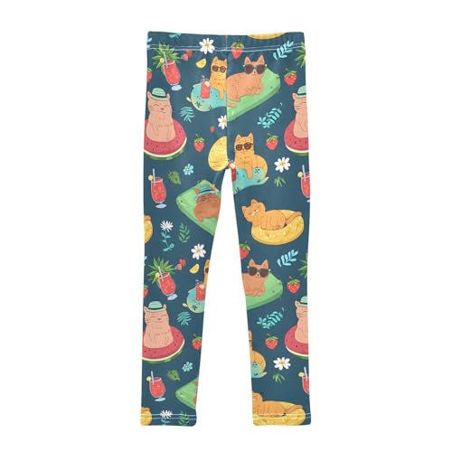 Summer Cat Girls Leggings Soft Stretch Workout Yoga Dance Pants for Kids Casual Tights2