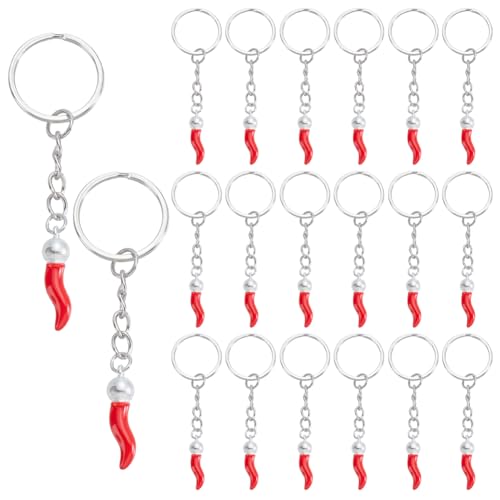 HOBBIESAY 20 piezas cuerno italiano llavero regalo chile afilado encanto italiano cuerno con cadena protección amuleto tarjetas bolsa de regalo para espejo retrovisor coche italiano accesorios