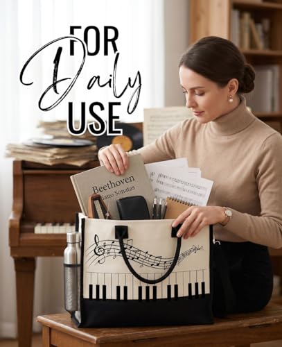 Bolsa Tote de Lona para Mujer con Diseño de Piano miniatura 2