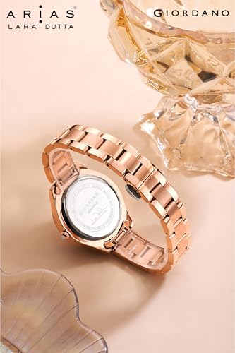 Image of Giordano Arias Lara Dutta Signature Collection Analog Quartz Watch for Women Round Sunray Dial Crystal Hour Markers, Date Display & Stainless Steel Strap