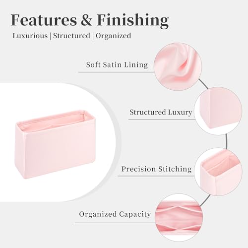Image of Purse Organizer Insert for Lady Dior New Medium Bags, Satin Luxury Bag Insert, Lightweight & Portable Purse Shaper with Pockets, Ideal for Travel, Shopping, and Daily Use(Pink, Lady New Medium)