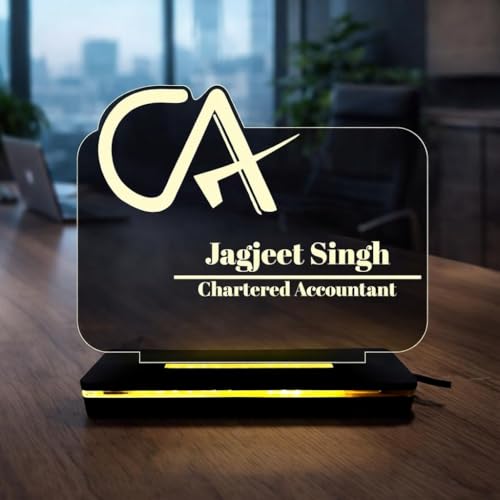 Image of PRINTKART Personalised LED Chartered Accountant Name Gifts, 3D Illusion Lamp Gift for Chartered Accountant, Material: Acrylic Transparent, CA Gift for Students, Wooden Base with Inbuilt LED