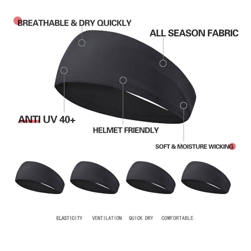Lot de 5 bandeaux de sport pour homme – Bandeau de course absorbant la transpiration avec poignée antidérapante, bande d'entraînement respirante pour gym, cyclisme, basket-ball, tennis (noir) – vue 5