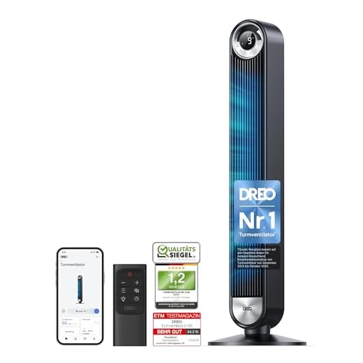 Dreo Smart Leiser Turmventilator mit Kühlung, 106cm WiFi Alexa Tower Fan, 90° oszillierender Ventilator, Fernbedienung 9-Geschwindigkeit 4 Modi 12 Std Timer Sprachsteuerung, Cruiser Pro T2S, Schwarz