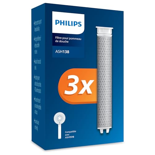 Philips Water Pommeau de douche avec filtre - Lot de 3 filtres de rechange - Élimine efficacement le chlore et autres grosses particules - Capacité de filtration : 1...