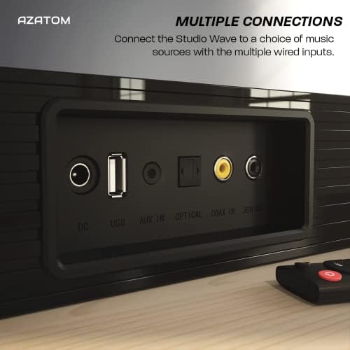 AZATOM Studio Wave Soundbar, 120 Watts Home Theatre 6 Speaker 2 Bass ports, 3D Surround Sound, LED Display, Touch Button, Wireless Bluetooth, Remote Control, Wall Mountable, Optical, AUX, RCA, USB