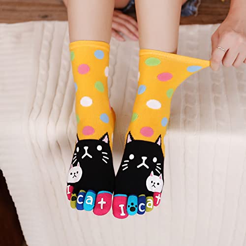 Image of CaiDieNu Women's Animal Toe Socks - Cotton Five Finger Colorful Funny Casual Crew Socks for Ladies