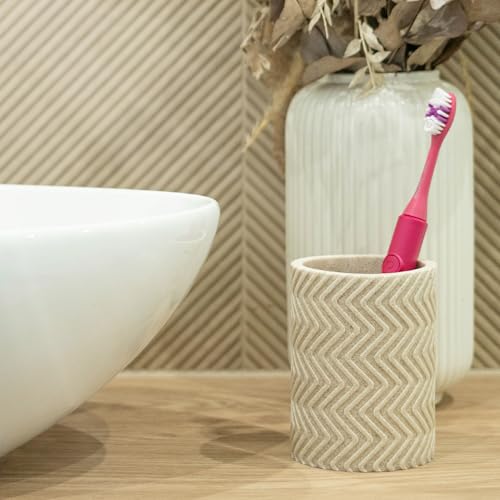 KADAX Zahnputzbecher aus Polyresin, Zahnbürstenbecher, Moderner Becher für Zahnbürsten & Zahnpasta, Zahnbürstenhalter für Waschbecken, Badezimmer Zubehör (Beige)