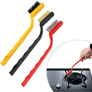 Woogor Set of 3 Pc Mini Wire Brush Cleaning Tool Kit Brass, Nylon, Stainless Steel Bristles (Multicolor) (pack of 3)