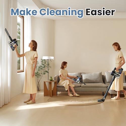 OLIXIS Cordless Vacuum Cleaner, Rechargeable Upright Cleaner with Flexible Steering, Extendable Wand, LED Headlight, 3 Brushes & Wall Mount, Handheld Vacuum for Hardwood Floor Home Cleaning by OLIXIS - Used condition - Image 9