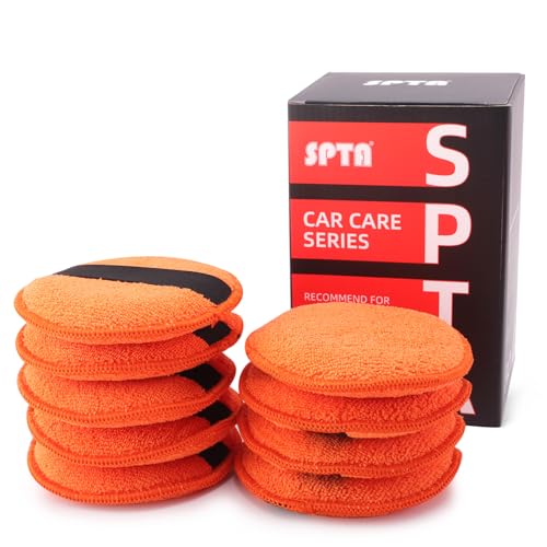 SPTA Microfiber Applicator Pads, 9Pcs 5 inch Car Wax Applicator Hand Polishing Microfiber Foam Pads Set with Grip of Elastic Band, Microfiber Buffing Cleaning Pads for Car Polish Applying Wax