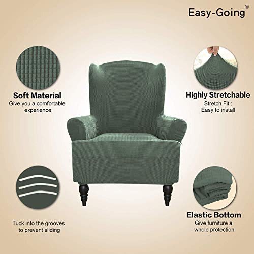 Image of Easy-Going Stretch Wingback Chair Sofa Slipcover Greyish Green | 1-Piece Sofa Cover Furniture Protector Couch Soft with Bottom, Spandex Jacquard