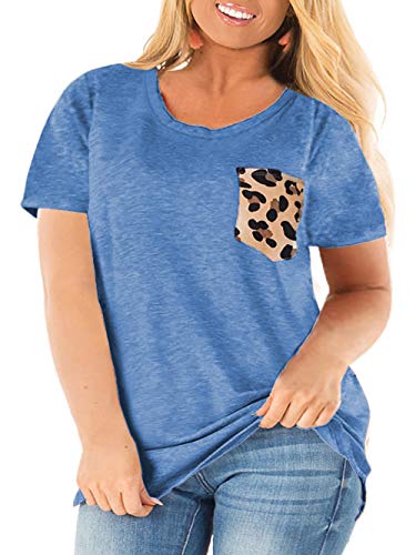 Plus Size Shirts for Women Loose Tunic Tees Crewneck Summer Blouses Tops Blue-16W