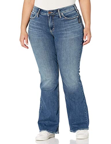 Silver Jeans Co. Women's Plus Size Suki Curvy Fit Mid Rise Bootcut Jeans, Medium Indigo Wash, 18W X 31L