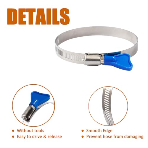 Image of ISPINNER 2pcs 4 Inch Key-Type 304 Stainless Steel Worm Gear Hose Clamps, Adjustable Size Range 91-114mm Clamps for Dryer Vent, Dust Collector and Automotive (Pack of 3)