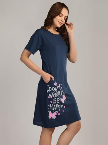Image of Duchess Cotton Half Sleeve Oversized T-Shirts for Women| Nighty - Loose Fit Tee with Pocket