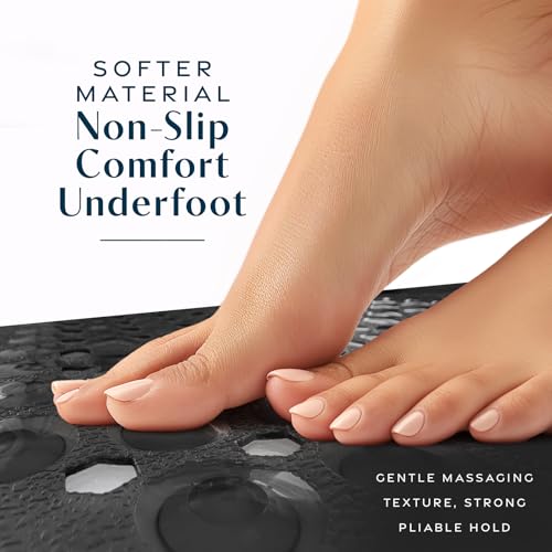 SlipX Solutions Power Grip Bathtub Safety Mat | Precision Grip Technology for Longer, Stronger, & Softer Wet Surface Protection | Clear Black 39"x16"
