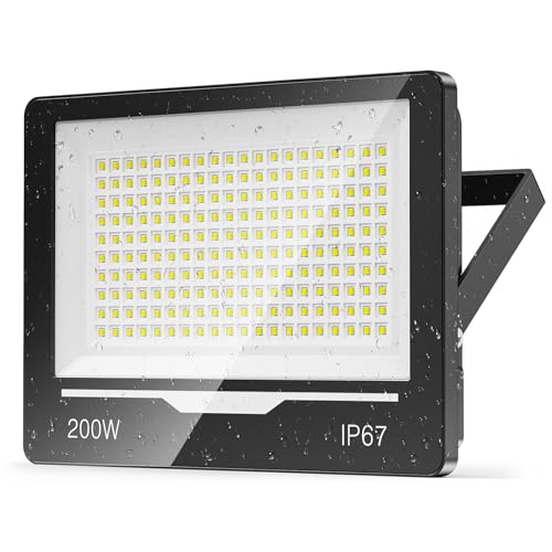 TOPAUBUB Spot Projecteur LED Extérieur 200W 1 Pièce - 20000LM 6500K Blanc Froid Lampe Phare LED Exterieur IP67 Etanche Eclairage Extérieur pour Terrasse,Jardin