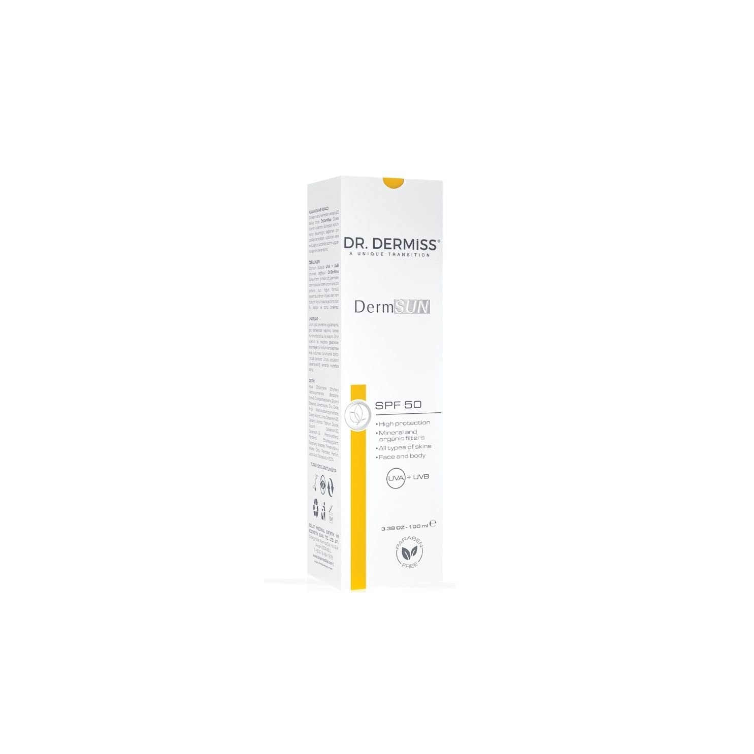 DERMSUN SPF 50 Sunscreen UVA + UVB Sun Protection with Mineral and Organic Filters 100ML Sunblock