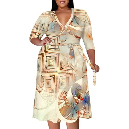 Image of PinkPatty Women's Plus Size Maxi Dress Print 3 /4 Sleeves V Neck Party Sundress Wedding Guest Dresses