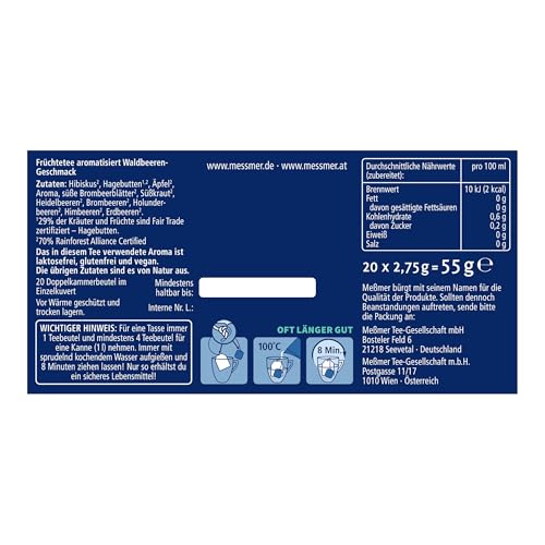 Meßmer Waldbeere | 20 Teebeutel | Vegan | Glutenfrei | Laktosefrei