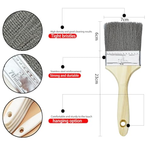 Image of HOKLNUSE Stainless Steel Wire Brush Set 2-Piece Cleaning Brushes with Wooden Handle for Rust and Paint Removal
