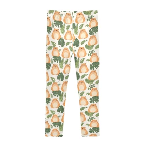 Guinea Pig Tropical Leaves Girls Leggings Kids Yoga Pants Athletic Tights Pants 4-10 Years2