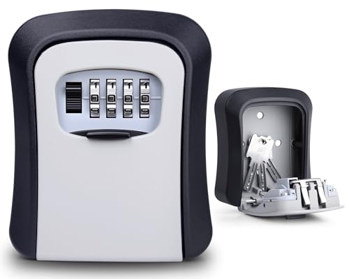 KeySafe Wall Mounted, Key Lock Box with 4 Digit Combination, Waterproof and Security Key Box Key Safe Outside for Home Garage School Elderly Parents Key Cabinet