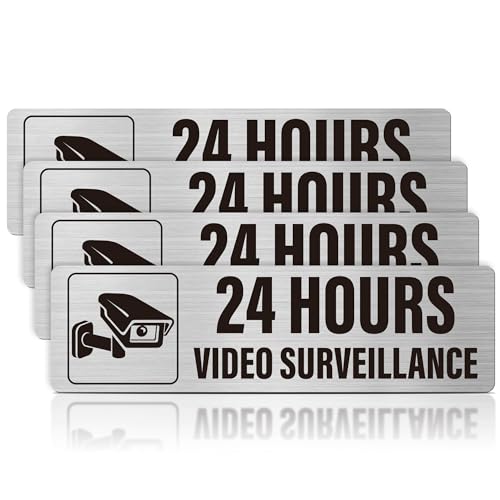 4 Pack Video Surveillance Signs, 7"×2" Aluminum with Icons