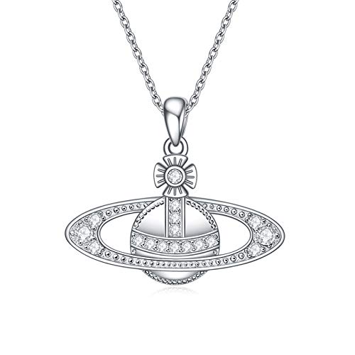 LILALO Sterling Silver Saturn Necklace Opal Moonstone Planet Saturn Jewelry Gifts for Women Teens Birthday