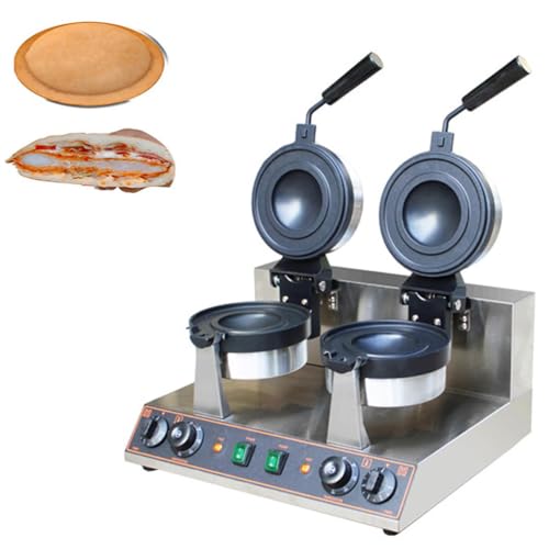 KUOYTT Máquina Comercial para Hornear gofres Redondos, Prensa eléctrica Antiadherente para paninis, Hamburguesas, de Acero Inoxidable, Temporizador de 5 Minutos, Doble Cabezal