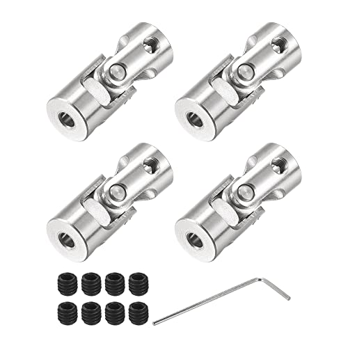 sourcing map 4 Stück Drehbare Kreuzgelenk Wellenkupplung 3mm bis 4mm Innendurchm. L23 x D9 mit Schrauben und Schraubenschlüssel für RC Modell