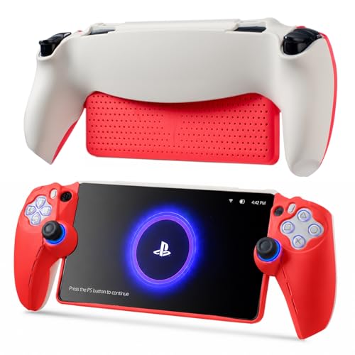 Image of UYIYE Case for PlayStation Portal, Soft Protective PS Portal Case Accessories with Anti-Slip Comfort Grip, Slim Remote Player Cover Skin & Hard Shell Case, White & Red
