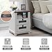Nightstand with Charging Station,OKD 18'' Industrial & Farmhouse Square End Table w/ 2 Drawers & Open Cubby, Rustic Mesh Drawer Sofa Side Table w/Storage for Bedroom, Living Room Office, Antique White