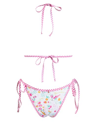 Image of Women's Triangle Bikini Set String Swimsuit Print Tie Smocked Ruched Two Piece Bathing Suit