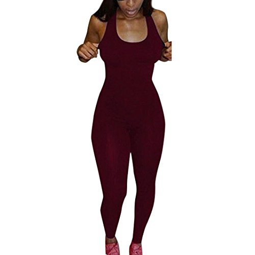 Sumen Hot Jumpsuit Women Sleeveless Bodycon Romper Jumpsuit Club Bodysuit Long Pants (M, Red)