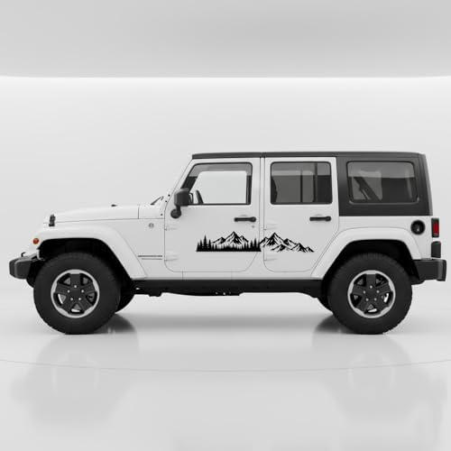 2 Pcs - No Background - Waterproof Car Sticker Decal of Mountain Tree Forest Art for Pickup Truck SUV Off-Road RV Camper Transporter Decor (Black, 40'' x 7.2'') |K18228BL image 5