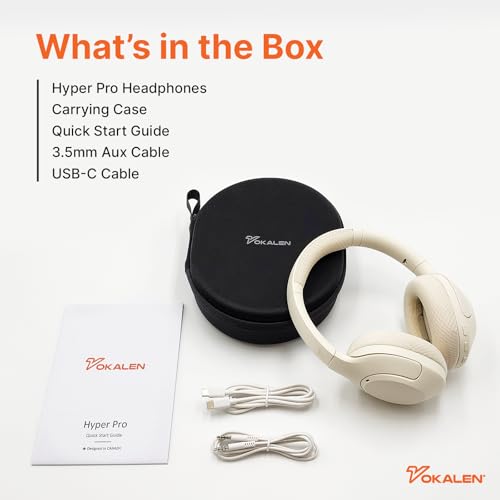 Image of VOKALEN Hyper Pro Adaptive Active Noise Cancelling Headphones, Wireless Bluetooth Over Ear Headphones with mic, 60H Playtime, Comfort Mesh Ear Cushions, Deep Bass Hi-Res Audio, Custom EQ (Ivory White)
