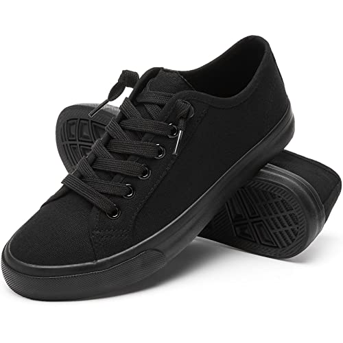 Women Canvas Sneaker Slip On Casual Shoes Lace Up Canvas Low Top White Shoes Loafers For Women Fashion Black Sneaker(Full Black.us7.5) #TOP12