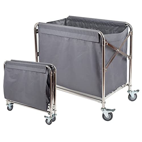 Chariot à linge pliable avec sacs en tissu amovibles durables gris