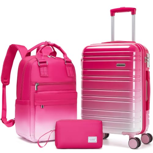 Image of LARVENDER Carry on Luggage 22x14x9 Airline Approved Hardshell Suitcase with Wheels TSA Lock, PC+ABS Lightweight Suitcase Set for Women with Travel Backpack, Berry Sparkling, 3 Piece Set