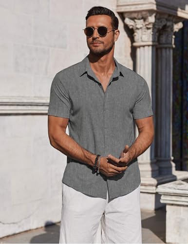 COOFANDY Mens Button Down Shirts Short Sleeve Casual Summer Beach Shirts for Men Vacation Wedding Linen Shirt3