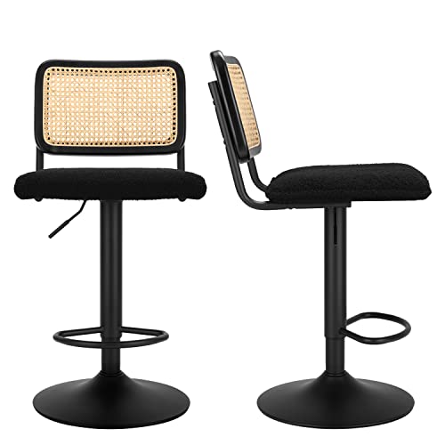 Butacos de Bar Modernos Finnhomy, Set de 2, Diseño Tejido Natural, Asiento Giratorio, Reposapiés y Espaldar de Caña, Altura Ajustable para Isla de Cocina y Comedor, Negro miniatura 5