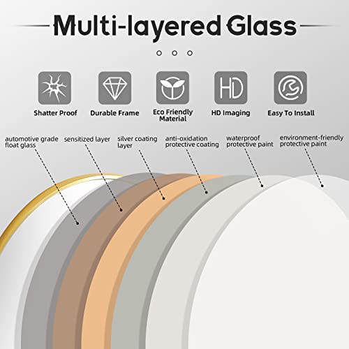 Image of LFT HUIMEI2Y Wall Circle Mirror Large Round 32-Inch Gold Metal Frame for Bathroom, Living Room, Dining Room, Make Up Vanity, Entryway
