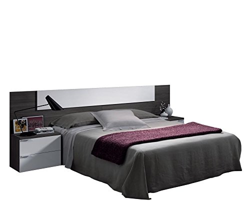 SERMAHOME- Conjunto de Cabecero y 2 mesitas de Noche en Madera Color Gris Ceniza/Blanco Brillo. Medida Conjunto: 247 cm Ancho x 92 cm Alto x 34 cm Fondo.