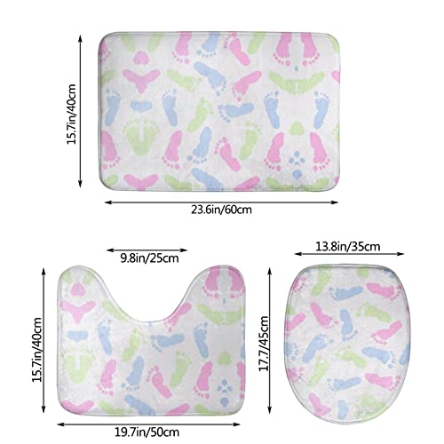 DIRYKILP Badematte + Konturmatte + Toilettendeckelbezug, süßes Fußabdruckmuster 3 Stück Badematte Set, mit rutschfester Klebeunterseite – Bild 4