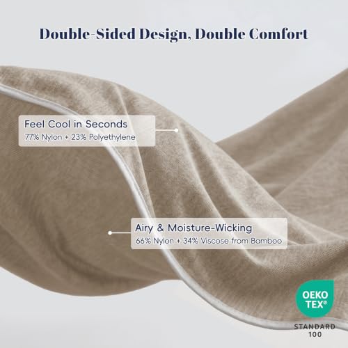 Image of PHF Cooling Blanket Queen Size 90 inchx90 inch, Double-Sided Cooling for Hot Sleepers (Q-Max 0.46+), Lightweight Breathable Summer Blanket for Night Sweats with Rayon Derived from Bamboo, Taupe