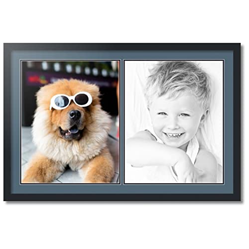 ArtToFrames Collage Photo Frame Double Mat with 2-16x20 inch Openings with Black Frame and Dutch Blue Top Mat