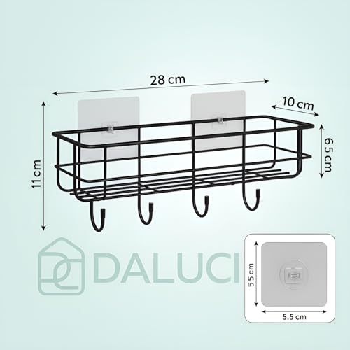 Image of DALUCI Bathroom Organiser Without Drill Self Adhesive Bathroom Shelf for Wall GI Steel Powder Coated Rustproof Bathroom Rack Stand for Shampoo Toiletries Heavy Duty (Black, Pack of 1)